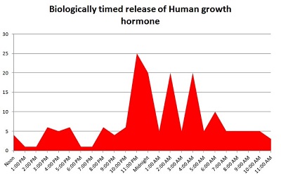 Biologically timed release of Human growth hormone